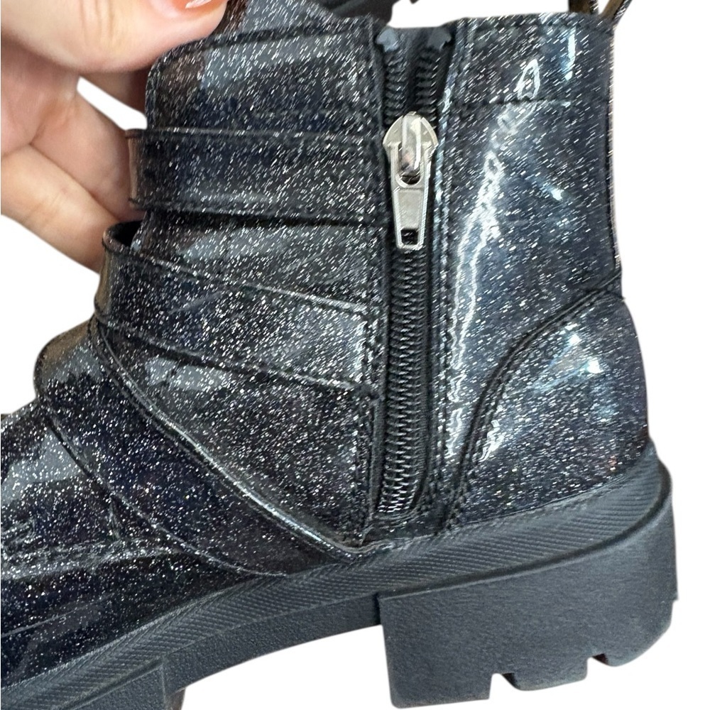 Justice Glittery Black big girls Kids Boots sz 3 zip+ 3 strap buckle preloved - Picture 6 of 12